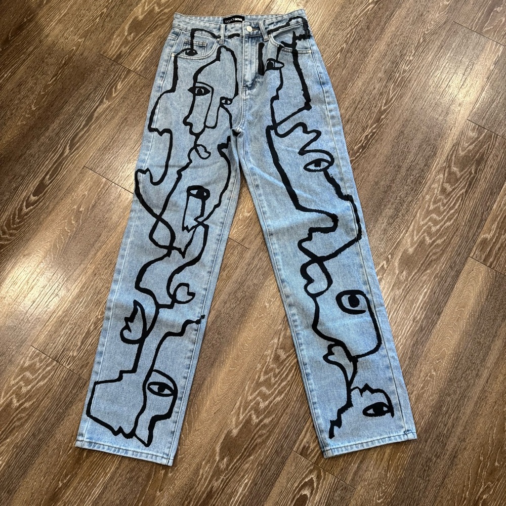 Fashion Nova Artistic Face Design Jeans